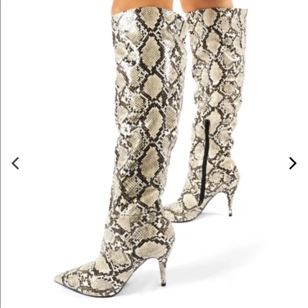 Public Desire Snakeskin Knee High Boots size 6